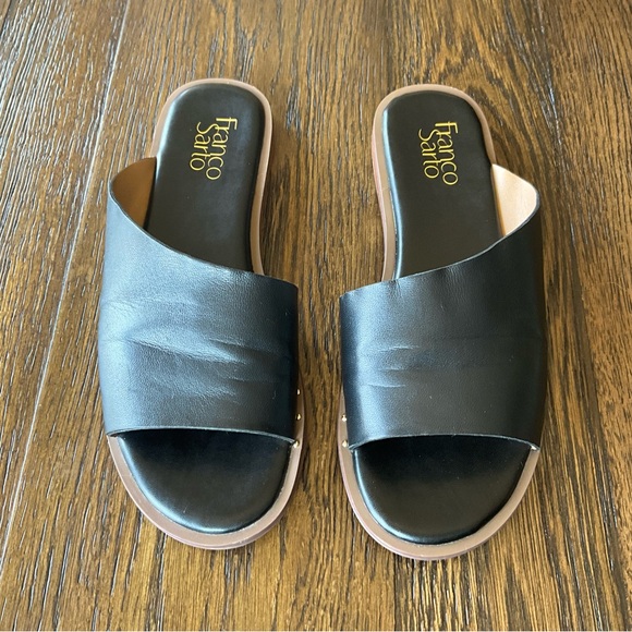 Franco Sarto Black Leather Slide Sandals - Picture 2 of 5